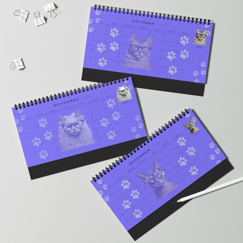 2024 Calendar 2024 Cats Desk Calendar Cats Wearing Glasses Desk