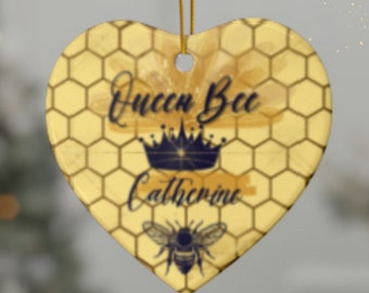 Personalized Queen Bee Ornament, Christmas Holiday Gift, Custom name gift decor for Mom, Sister, Aunt, Girlfriend, Fun novelty ornament gift