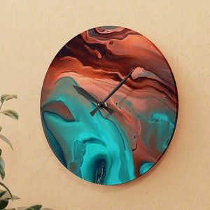 Southwestern Style,Acrylic Wall Clock,Turquoise Copper,unique Original wall Clock,Western vibe art gift,home office decor,housewarming gift