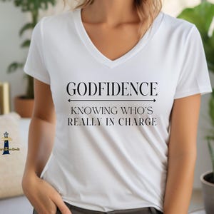Christian Ladies&#39; V-Neck T-Shirt, typography Religious graphic, Womens Faith-Based Tshirt, fun saying Jesus shirt, Easter shirt gift for her