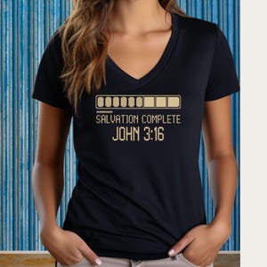 Christian Ladies&#39; V-Neck T-Shirt, Inspirational Shirt, Scripture Tee, Hope Shirt,Bible Verse techno graphic,fun Faith religious gift for her