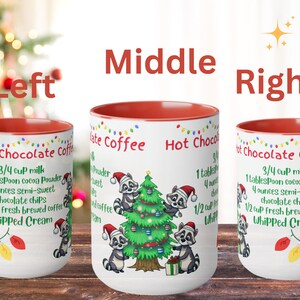 Busy Christmas Raccoons and a hot Chocolate Coffee Recipe on a large Christmas Mug 15oz, Holiday animal mug, funny cute winter gift