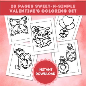 Valentine&#39;s Day Sweet N Simple Bold coloring pages | 20 Digital Coloring Pages (Printable, PDF Download)