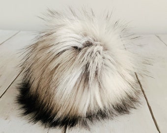 Alaskan Husky Faux Fur Pom Pom White Black Fake Fur Pom XLarge Faux Fur Pom White Black Pom