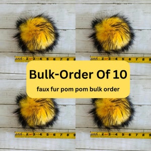 Bulk Order: Yellow & Black Faux Fur Pom Poms for Hats (6 inch)