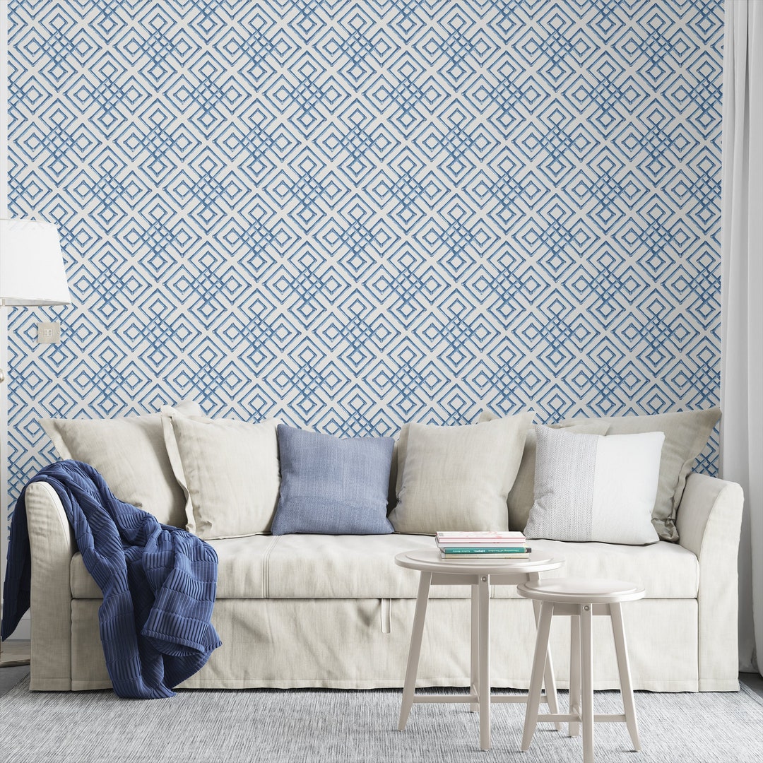 Bamboo Lattice Wallpaper in Indigo Blue - Etsy