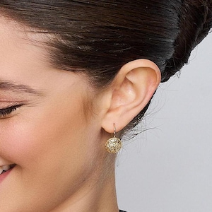 14K Yellow Gold - Round Threaded Dangle Earrings, Unique Statement Jewelry, Vintage Gold Dangle Earrings, Fine Gold Jewelry