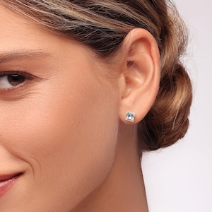 14K Yellow Gold Sky Blue Topaz Square Stud Earrings (1.68 TCW, 5mm) Fine Gold Jewelry For Women, Classic Stud Earrings Gift
