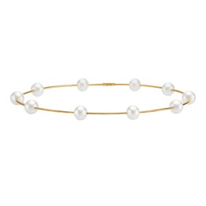 14K Yellow Gold Cord Bracelet - 10 White Fresh Water Pearl, Elegant Fine Jewelry, Classic Gemstone Jewelry, Luxury Bridal Pearl Bracelet