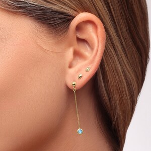 14K Yellow Gold Blue Topaz & Gold Drop Earrings 0.5ct., Precious Jewelry With Gemstone, Dainty Earrings For Her, Classic Drop Earrings
