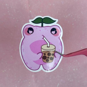 Kawaii Frog Boba Tea ~ Bubble Boba Tea ~ Frog Drinking ~ Kawaii Aesthetic ~ Pink Cute Frog ~ Boba Tea Drink ~ Stickers for Journals, Laptops