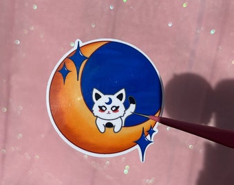 Cat on the Moon Sticker ~ Cat Moon Sticker ~ Cat Sticker ~ Cats ~ Moons ~ Cute Kawaii Sticker ~ Stickers for Journals, Laptop ~ Waterproof