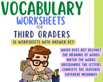 3rd Grade Vocabulary Learning Worksheets | Synonyms, Antonyms, Root Words, Unscramble Letters | Printable
