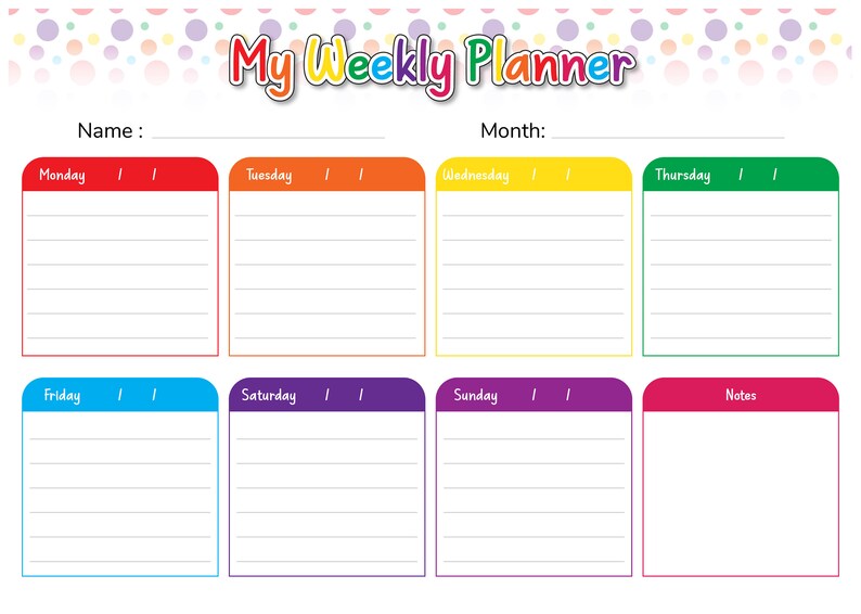 Children's Weekly Planner Printable - Etsy