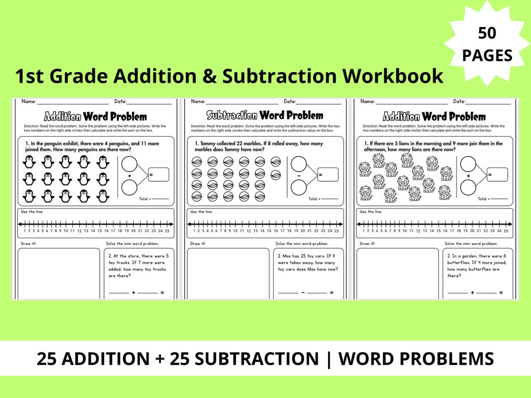 1st Grade Addition & Subtraction Workbook | 50 Engaging Word Problems ...