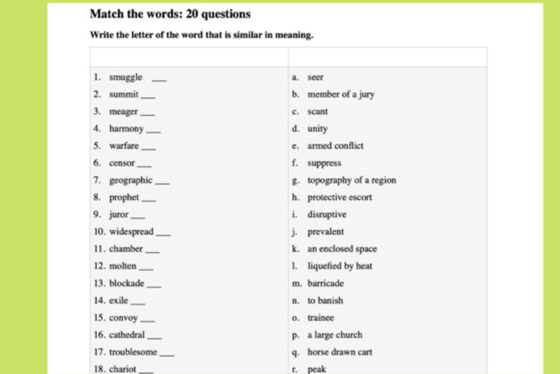 6th Grade Vocabulary Worksheets Printable - Etsy