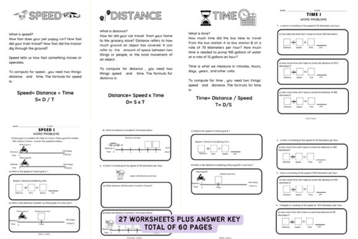 4th Grade, 5th Grade Speed, Distance, Time Word Problems Worksheets ...