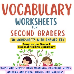 Hojas de trabajo de vocabulario para segundo grado / 30 hojas imprimibles con clave de respuestas