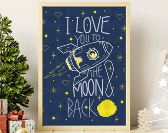 I Love You to the Moon & Back Cross Stitch Pattern - Express Your Love in Every Stitch!