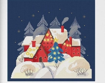 Magical Christmas Town Cross Stitch Pattern: Festive Holiday Design for Christmas Stitching