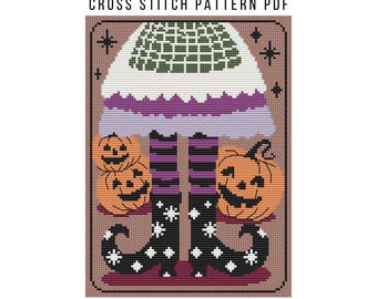 Whimsical Witch Legs Halloween Cross Stitch Pattern (PDF)
