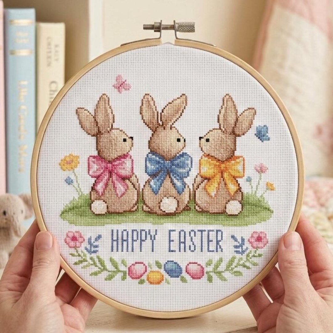 Easter Bunny Cross Stitch Pattern PDF Rabbit Trio Modern Spring Decor ...