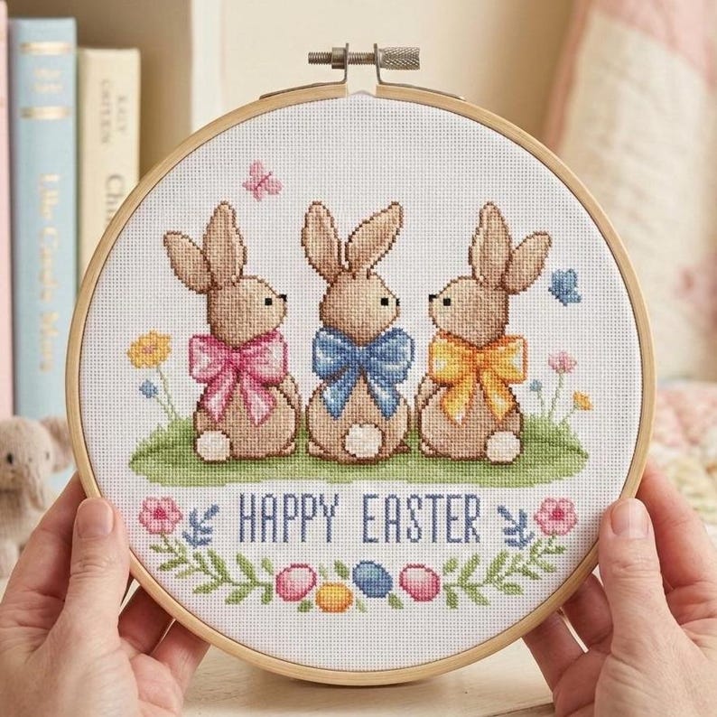 Easter Bunny Cross Stitch Pattern PDF Rabbit Trio Modern Spring Decor ...