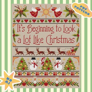 It's Beginning to Look Like Christmas Cross Stitch Pattern PDF, Personalized Vintage Christmas Sampler