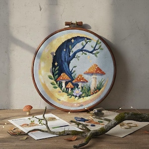 Mystic Toadstool Cross Stitch Pattern Celestial Mushroom Forest PDF Witchy Moon Dark Cottagecore Design