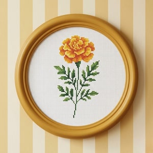 Schema per punto croce piccolo con motivo calendula - Facile, floreale autunnale per principianti in formato PDF (fiore di nascita di ottobre)