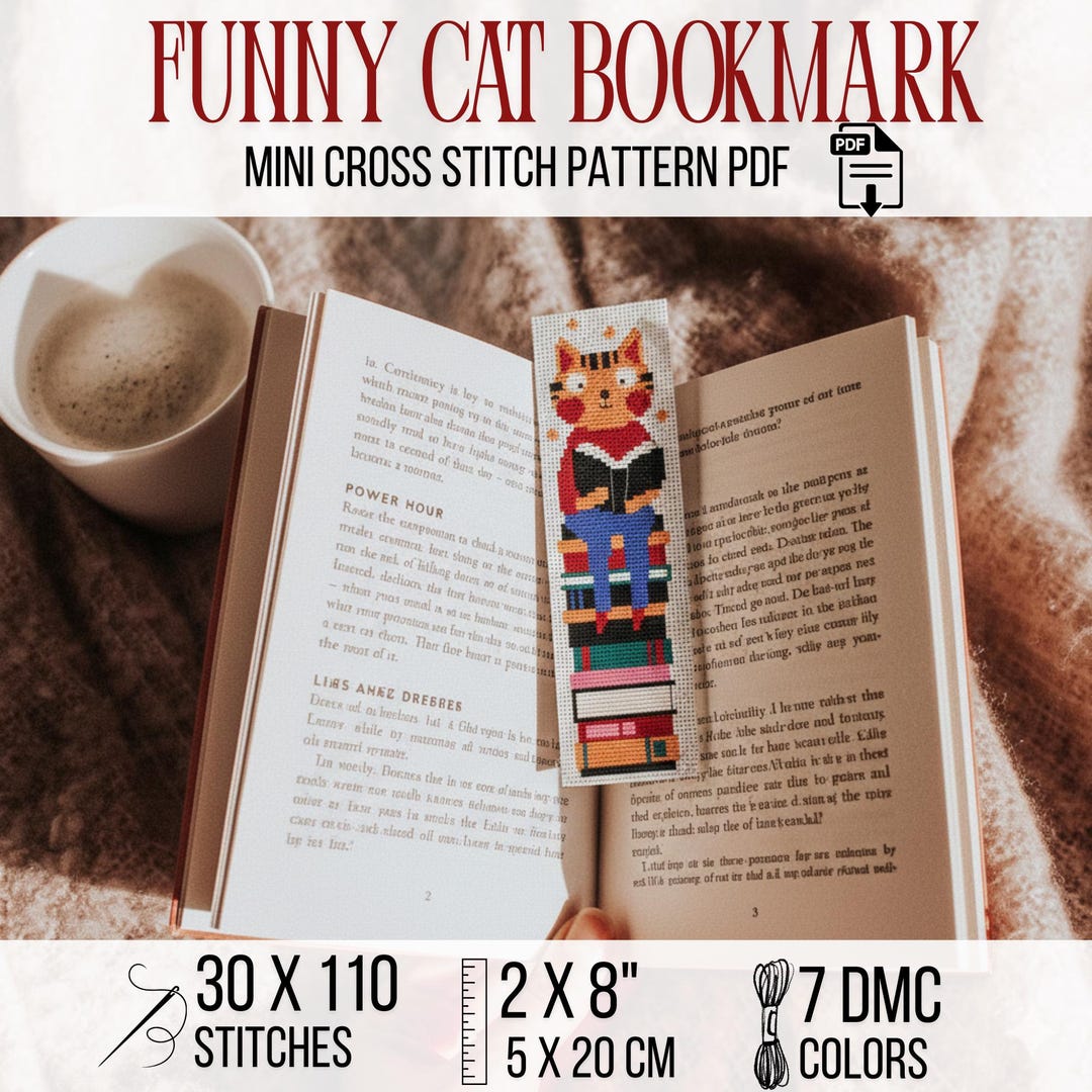 Funny Cat Bookmark Mini Cross Stitch Pattern PDF - Etsy