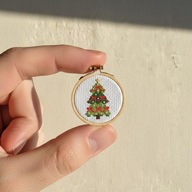 christmas tree mini cross stitch pattern tiny size easy quick stitching