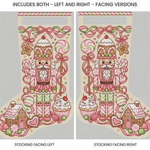 Nutcracker Cross Stitch Stocking Pattern PDF, Pink Christmas Design, Left & Right Versions