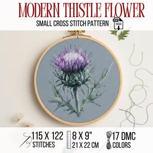 Patrón de punto de cruz pequeño de flor de cardo moderna (PDF)