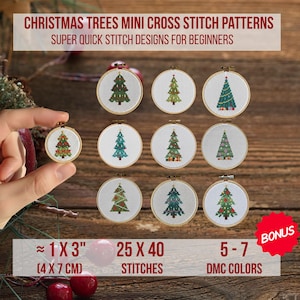 9 Miniaturas de Árvores de Natal em Ponto Cruz - Projetos de Bordado Super Rápidos