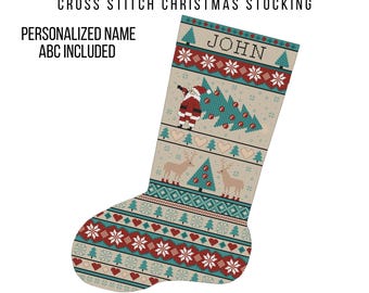 Nordic Santa Cross Stitch Stocking Pattern PDF, Christmas Design, Left & Right Versions