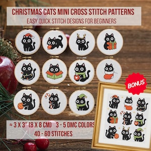 11 Weihnachten lustige schwarze Katze Mini Kreuzstich Muster, kleine schnelle Designs