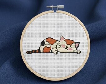 Kawaii Cat Cross Stitch Pattern - Easy Beginner Friendly Animal Design (Pattern Keeper Compatible)