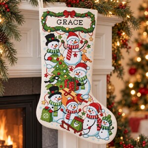Snowman Christmas Stocking Cross Stitch Pattern PDF, Personalized Name Chart, Left and Right Facing Versions
