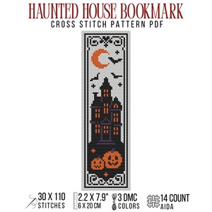 Schema per segnalibro a punto croce "Casa stregata" (PDF), schema "Zucche e pipistrelli di Halloween"