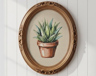 Patrón de punto de cruz de planta suculenta - Diseño floral moderno (compatible con Pattern Keeper)