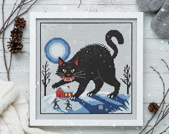 Black Yule Cat Jólakötturinn Norse Pagan Christmas Cross Stitch Pattern