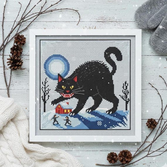 Black Yule Cat Jólakötturinn Norse Pagan Christmas Cross Stitch Pattern