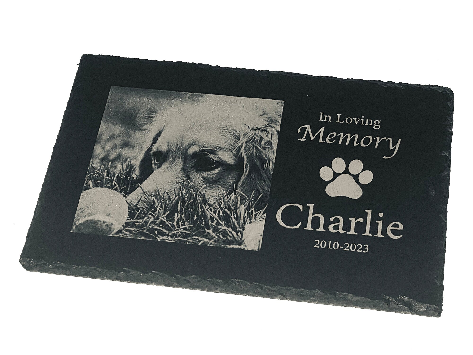Custom Laser Engraved Pet Memorial Garden Stone With Photo Portrait I