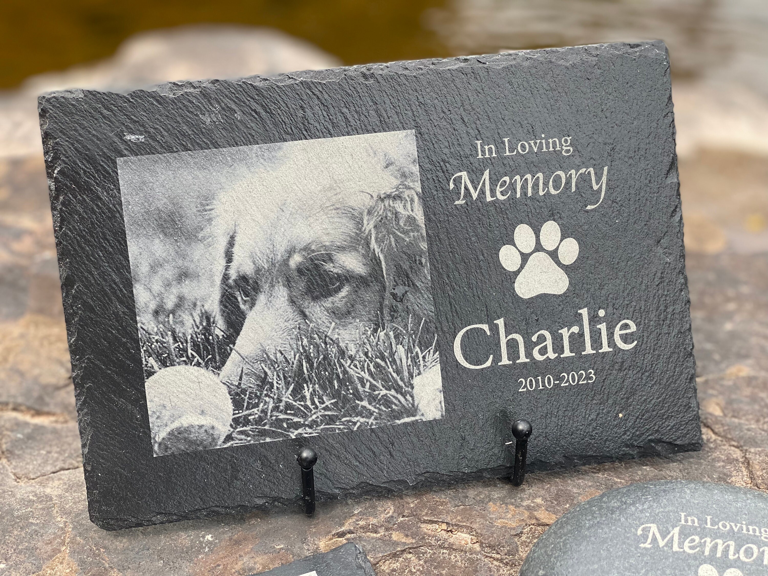 Custom Engraved Pet Memorial Garden Stone With Photo Portrait Laser
