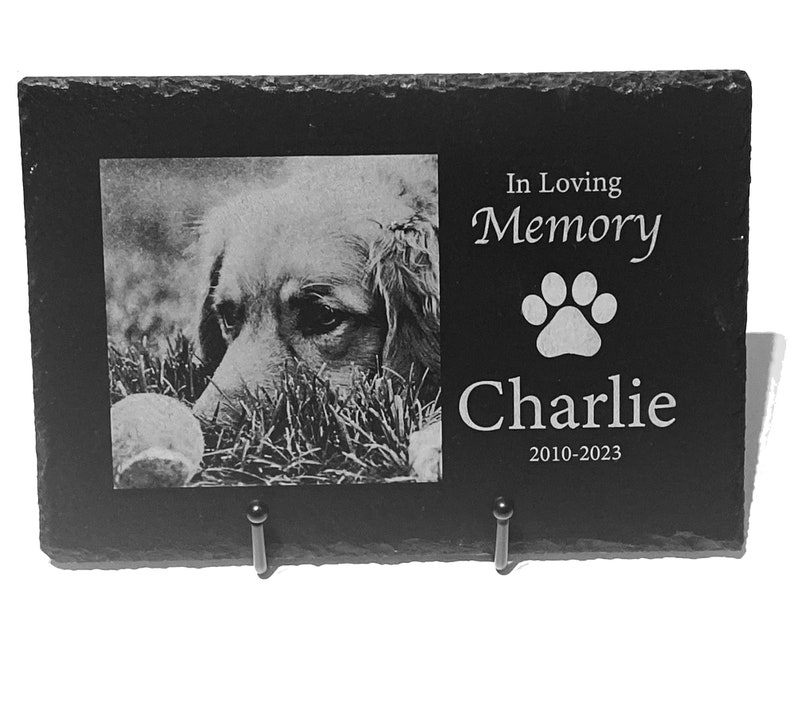 Custom Laser Engraved Pet Memorial Garden Stone With Photo Portrait I