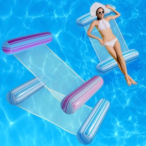 Glowlylite Water Swimming Pool Floats (2 Pack Blue & Pink) - Lounger Hammock Floating Mat (4 in 1) -  for Vacation Pools Beach-Inflatable