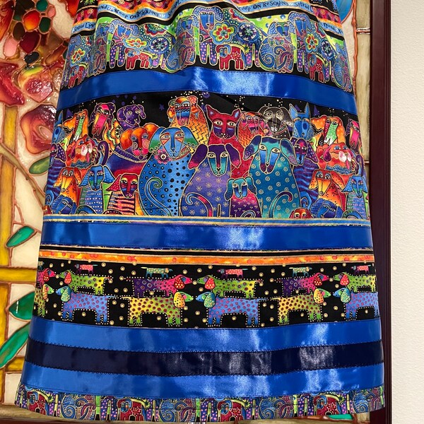 Long Blue Traditional Animal Design Colorful Ribbon Skirt Girls Size Medium