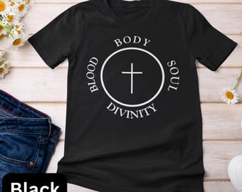 Eucharist T-shirt | Catholic | Mass | Body, Blood, Soul, Divinity | Monstrance | Men | Women | Youth | Evangelisation | Adoration | Gift