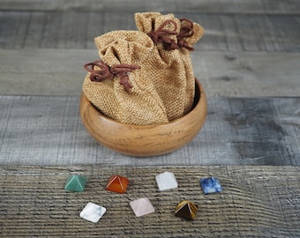 Adorable Set of 7 Mini Crystal Pyramid Carvings in Gift Bag